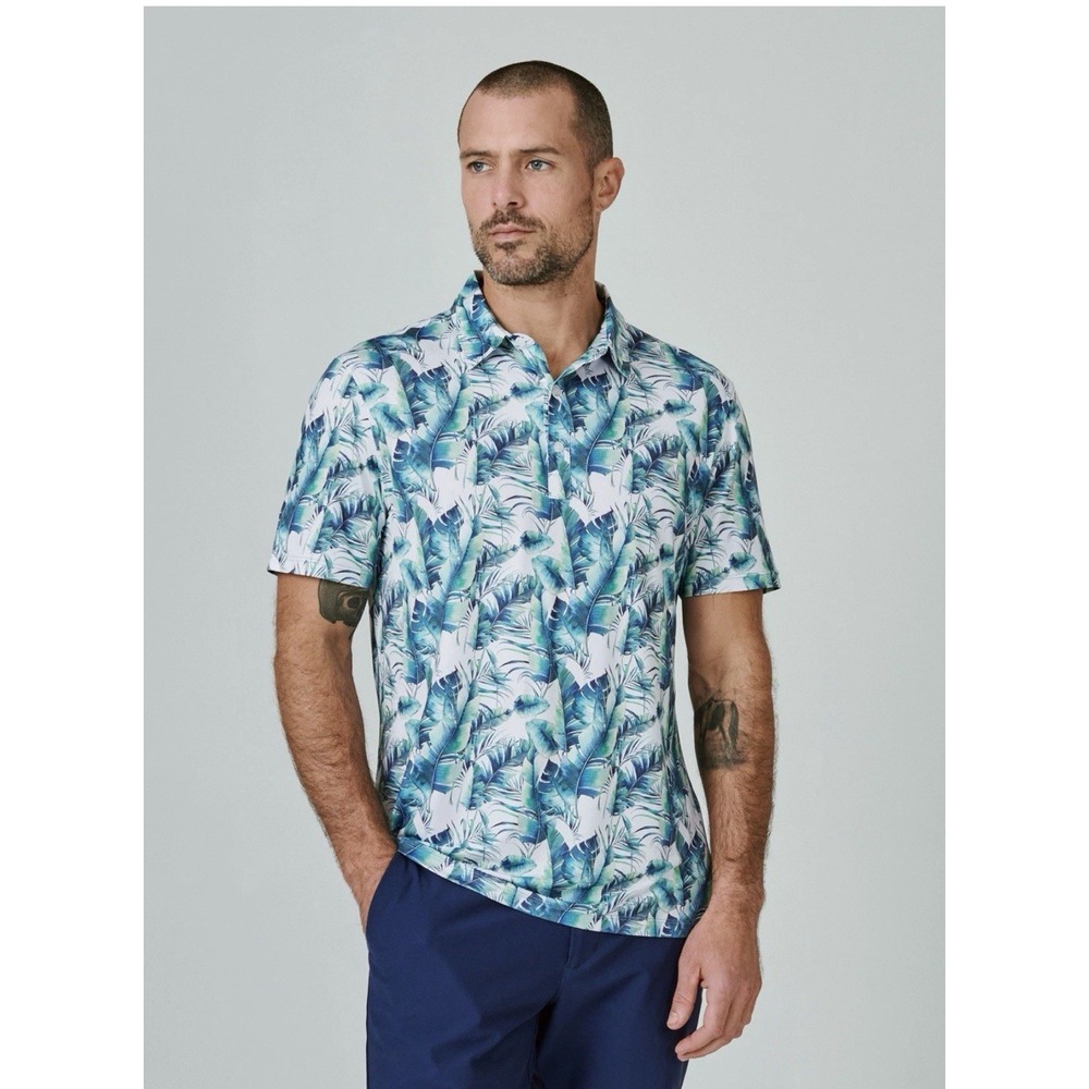 7 Diamonds Polo Shirt Golf Wicking Anti-Microbial Floral Mens Large Performance